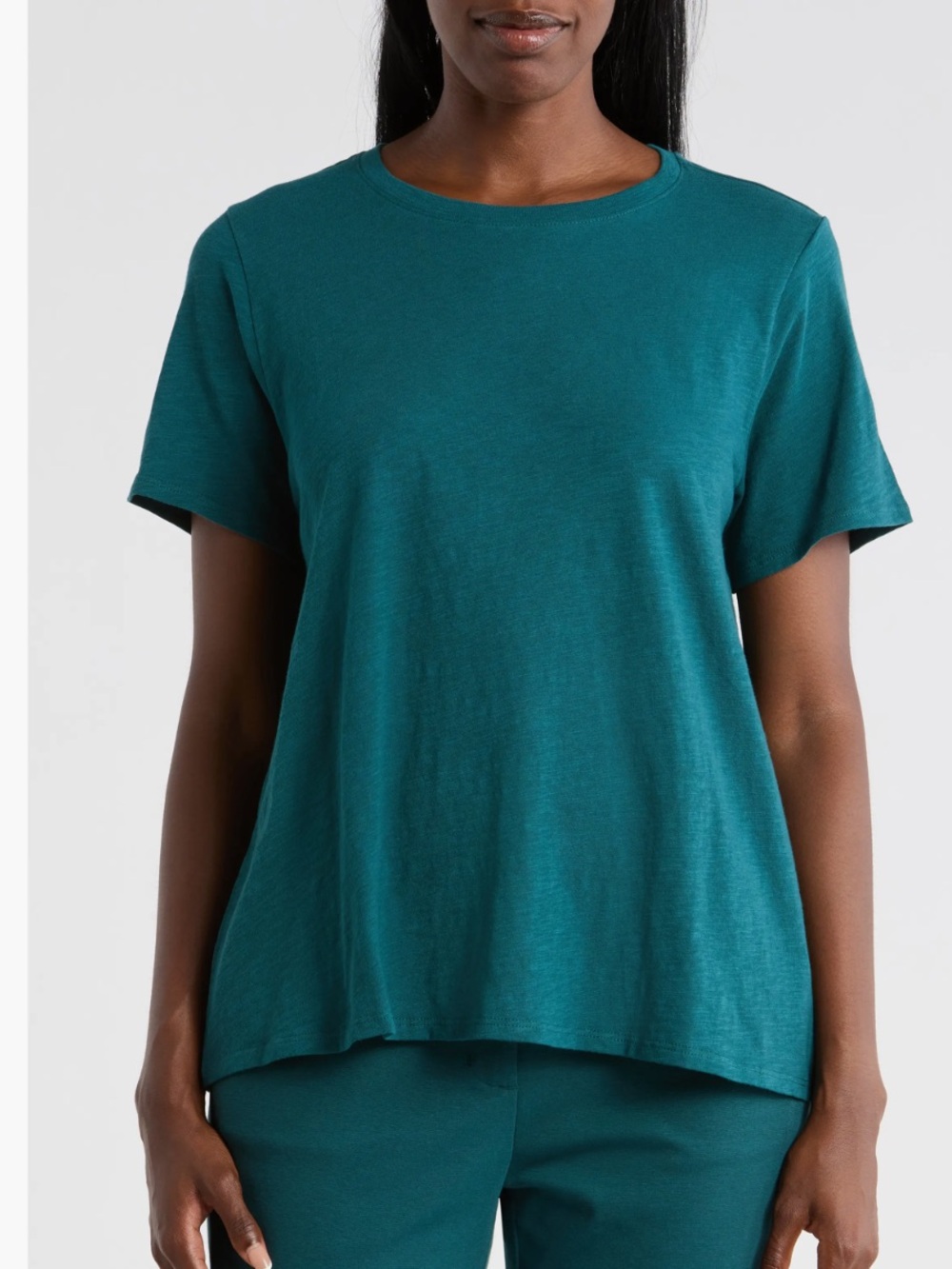 Eileen Fisher Green Short-Sleeve cotton Crewneck Top